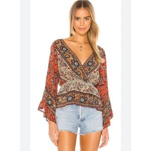 Free People Rosalie Floral Wrap Top Bell Sleeves Women’s Medium Boho